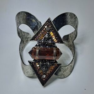 Vintage Bohemian Beaded Silver Tone Bracelet Cuff